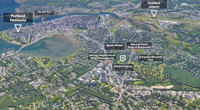 Deering Center in relation to Stevens Square and the rest of Portland